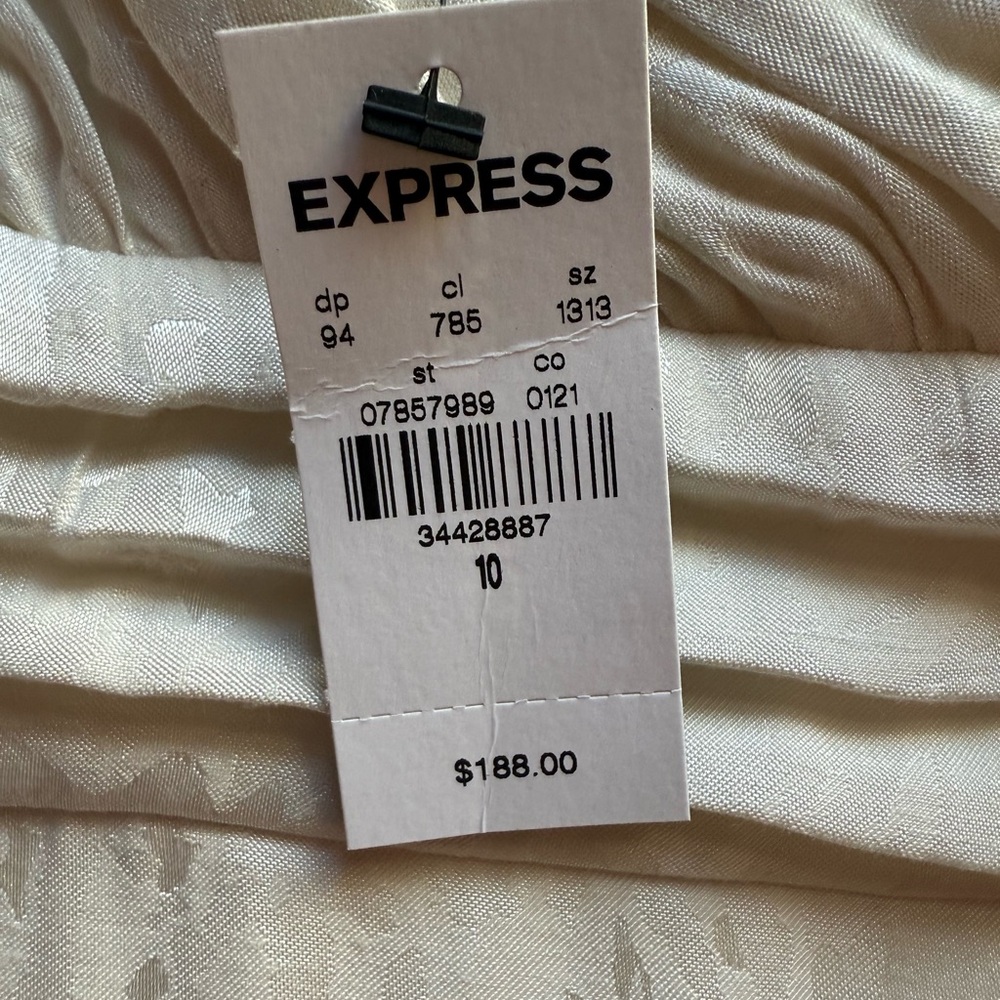 Express White Ruched Slip Elegant Dress with Spaghetti Strap - Picture 6 of 6